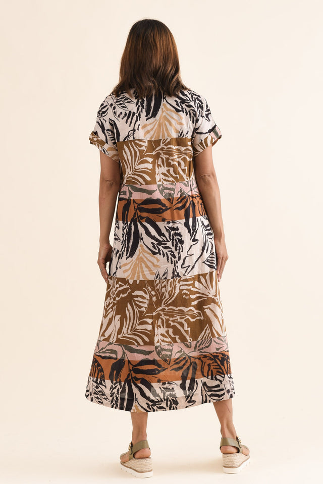 Decker Brown Palm Cotton Shirt Dress,Back,Brunette model,alt text|model:Cara image 4