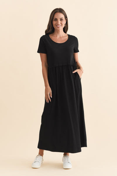 Deidra Black Cotton Pocket Dress