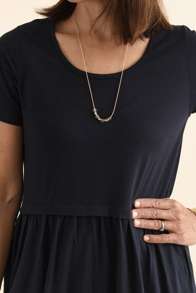 Deidra Navy Cotton Pocket Dress,Detail,Brunette model,alt text|model:Cara image 5