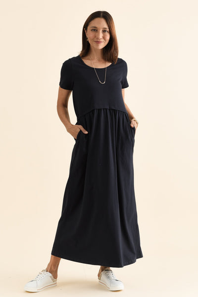 Deidra Navy Cotton Pocket Dress