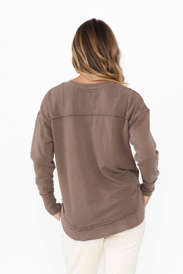 Delilah Mocha Cotton Crewneck Sweatshirt,Blonde model,alt text|model:Mollie image 5