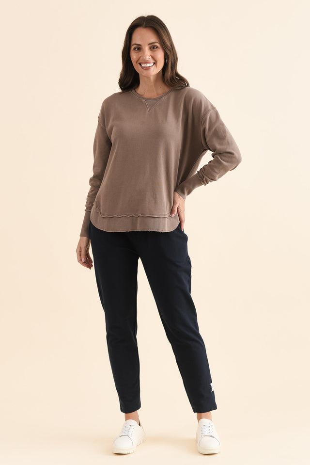 Delilah Mocha Cotton Crewneck Sweatshirt,Full Body,Brunette model,alt text|model:MJ image 6