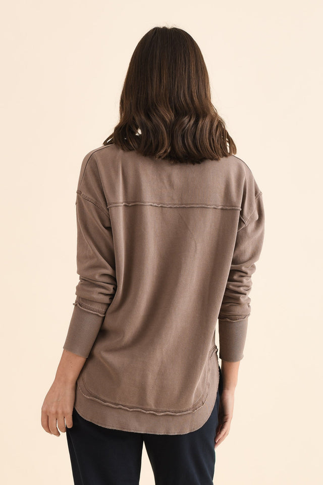 Delilah Mocha Cotton Crewneck Sweatshirt,Back,Brunette model,alt text|model:MJ image 4