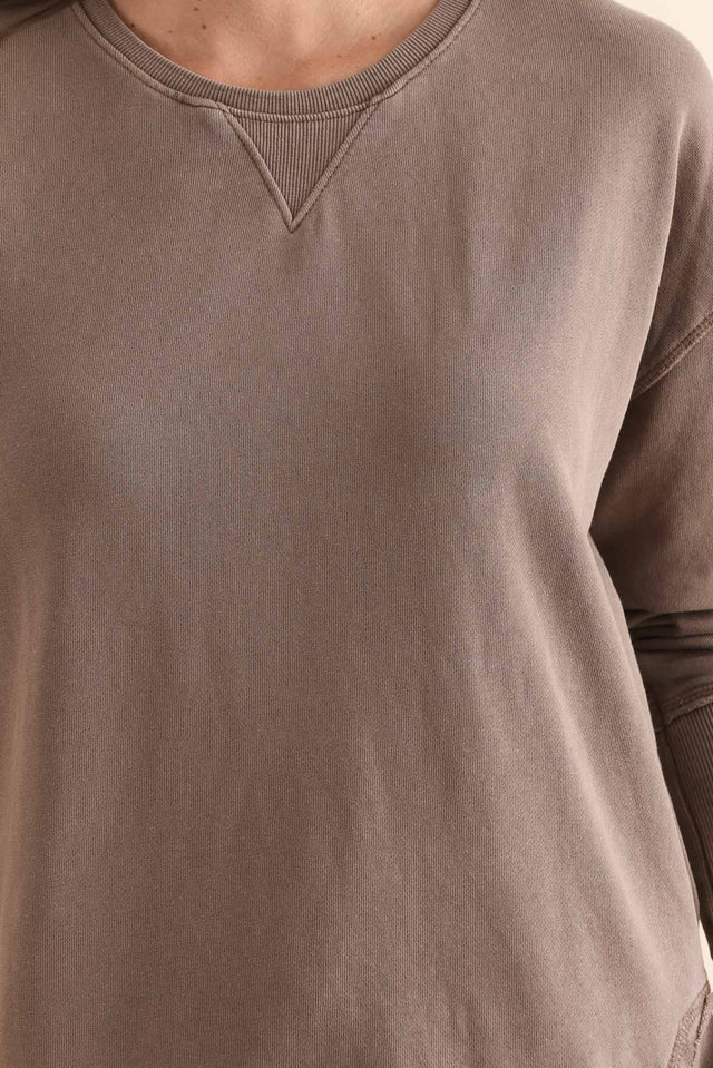 Delilah Mocha Cotton Crewneck Sweatshirt,Detail,Brunette model,alt text|model:MJ image 5