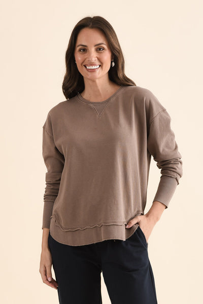 Delilah Mocha Cotton Crewneck Sweatshirt