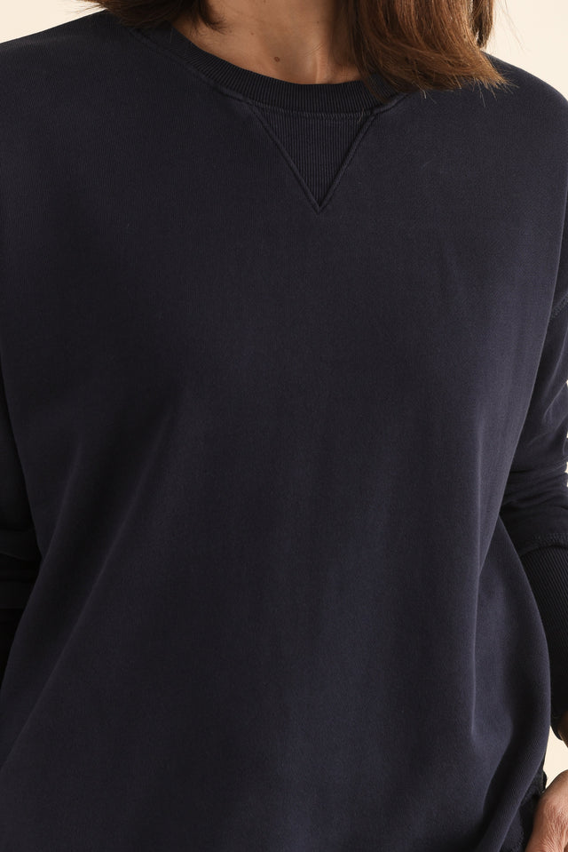 Delilah Navy Cotton Crewneck Sweatshirt,Detail,Brunette model,alt text|model:Cara image 5