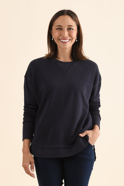 Delilah Navy Cotton Crewneck Sweatshirt