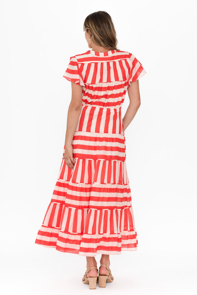 Delilah Red Stripe Cotton Tiered Dress,Brunette model,alt text|model:Johanna image 5