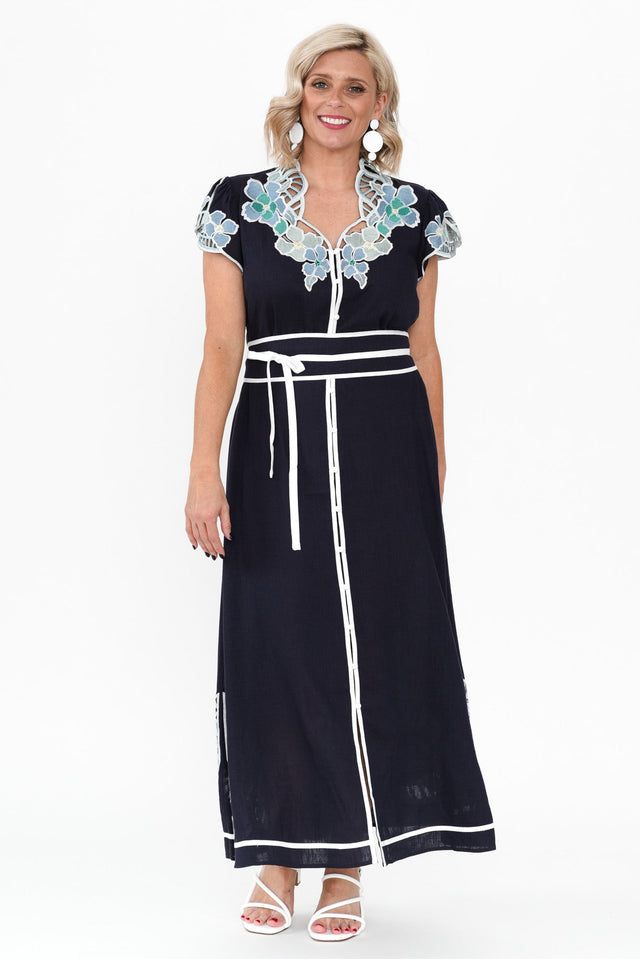 Delray Navy Lapis Embroidered Dress image 3