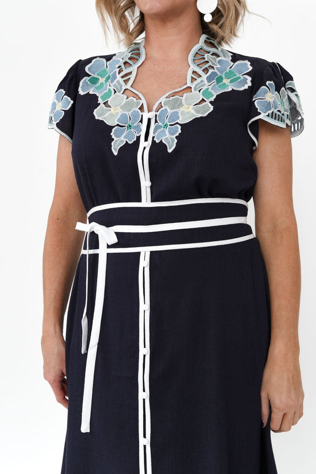 Delray Navy Lapis Embroidered Dress image 6