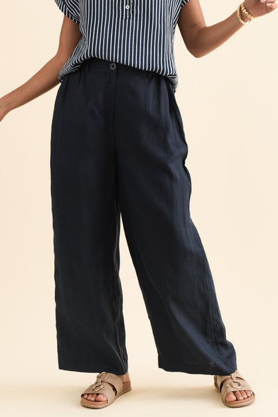 Delsey Navy Linen Wide Leg Pants