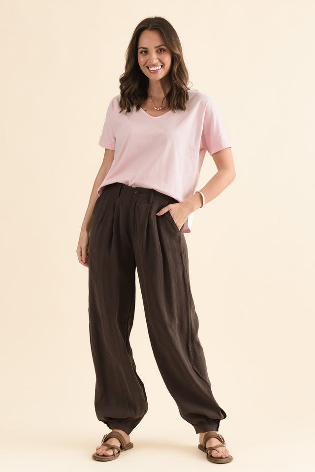 Demi Chocolate Pleated Pants,Front,Brunette model,alt text|model:MJ image 1