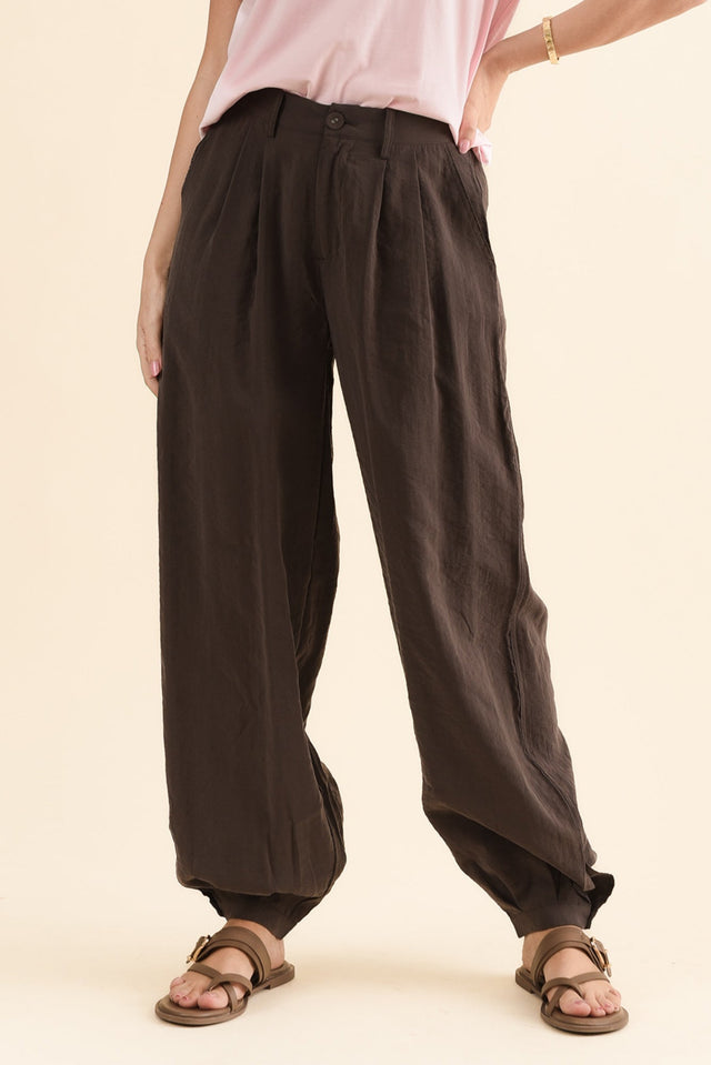 Demi Chocolate Pleated Pants,Lifestyle image 1