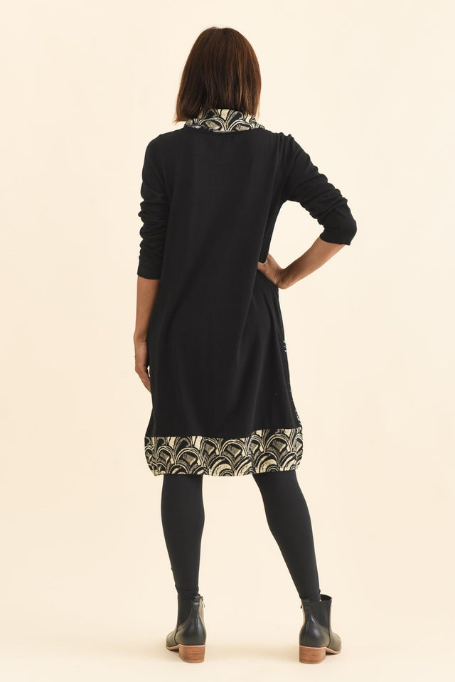 Deola Black Patchwork Knit Dress,Brunette model,alt text|model:Cara image 5