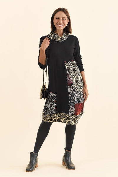 Deola Black Patchwork Knit Dress