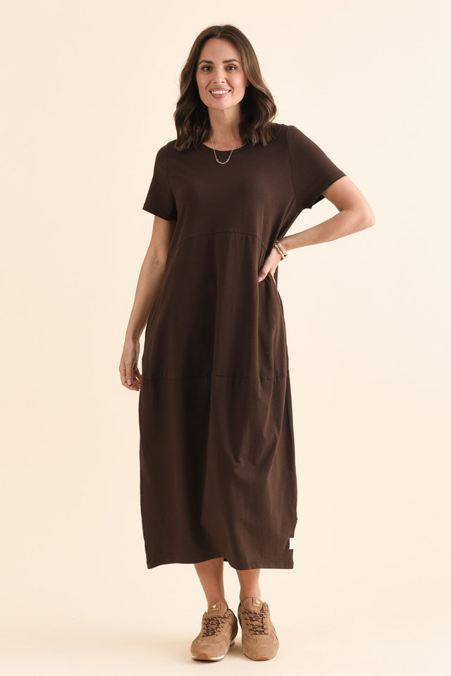 Diana Chocolate Cotton Pocket Dress,Front,Brunette model,alt text|model:MJ image 1