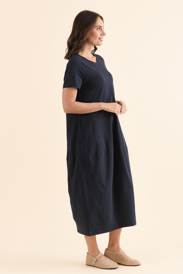 Diana Navy Cotton Pocket Dress,Side,Brunette model,alt text|model:MJ image 3