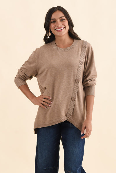 Dianne Mocha Button Knit Jumper