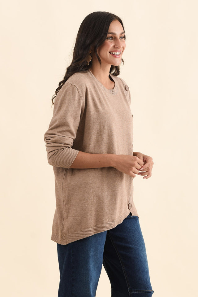 Dianne Mocha Button Knit Jumper,Brunette model,alt text|model:Brontie image 4