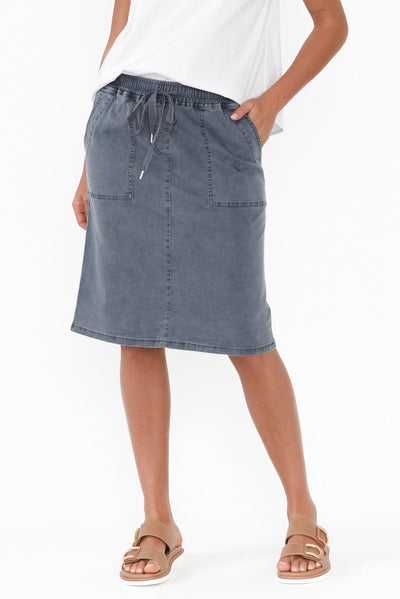 Dinah Washed Blue Cotton Drawstring Skirt