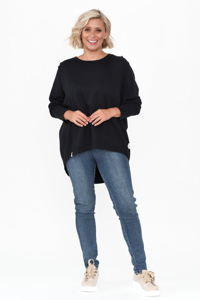 Divine Black Cotton Crew Sweatshirt,alt text|model:Brooke image 6