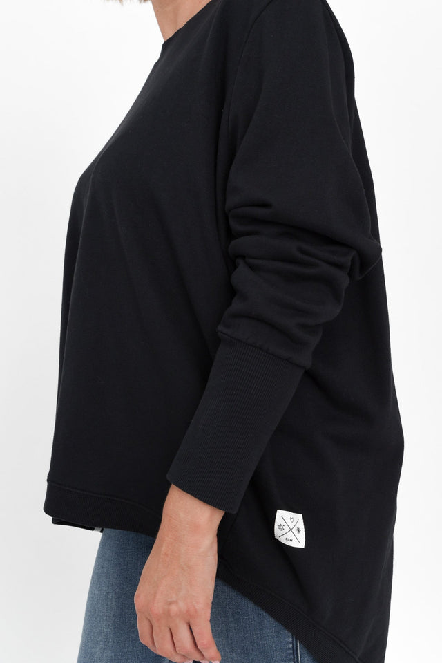 Divine Black Cotton Crew Sweatshirt,alt text|model:Brooke image 5