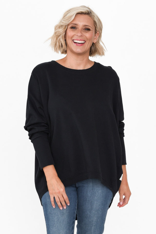 Divine Black Cotton Crew Sweatshirt,alt text|model:Brooke image 1