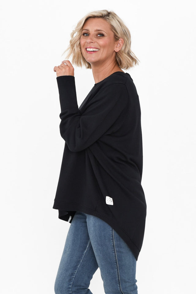 Divine Black Cotton Crew Sweatshirt,alt text|model:Brooke image 3