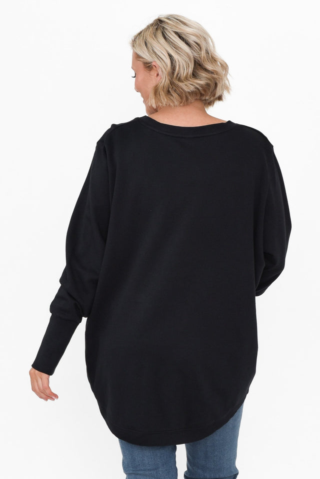 Divine Black Cotton Crew Sweatshirt,alt text|model:Brooke image 4