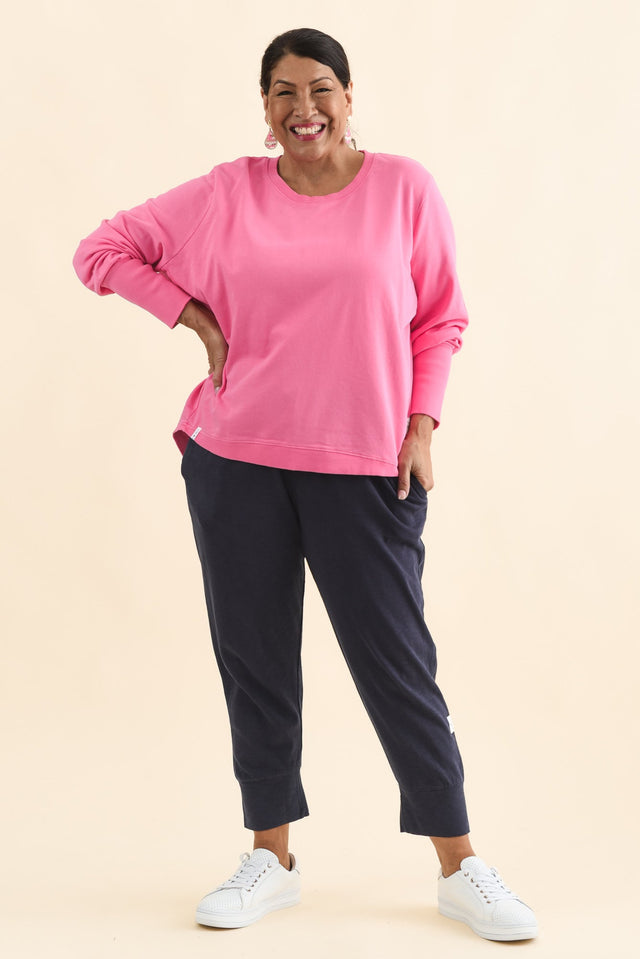 Divine Hot Pink Cotton Crew Sweatshirt,Brunette model,alt text|model:Pilita image 10