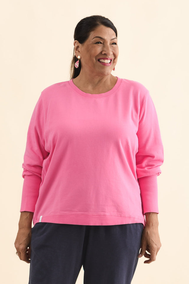 Divine Hot Pink Cotton Crew Sweatshirt,Brunette model,alt text|model:Pilita image 9