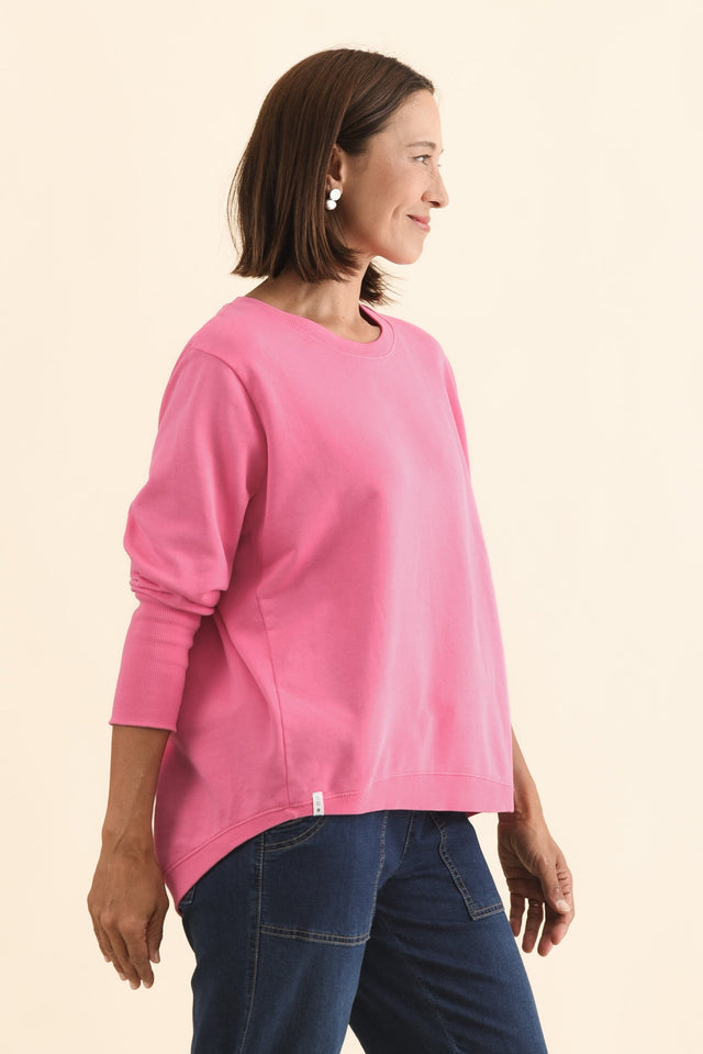Divine Hot Pink Cotton Crew Sweatshirt,Brunette model,alt text|model:Cara image 5