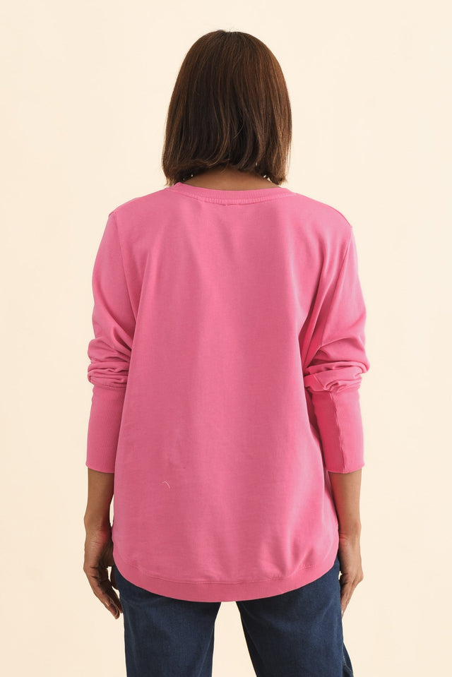 Divine Hot Pink Cotton Crew Sweatshirt,Brunette model,alt text|model:Cara image 6