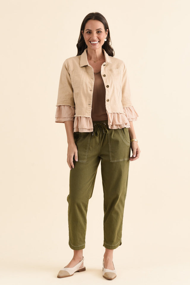 Dolores Beige Cotton Frill Jacket,brunette model,Full Outfit,alt text|model:MJ image 6