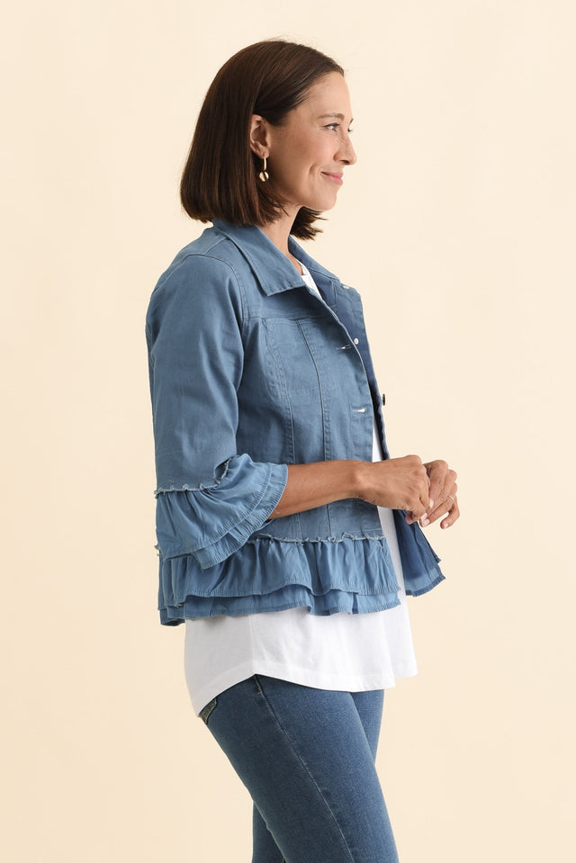Dolores Blue Cotton Frill Jacket,Brunette model,alt text|model:Cara image 5