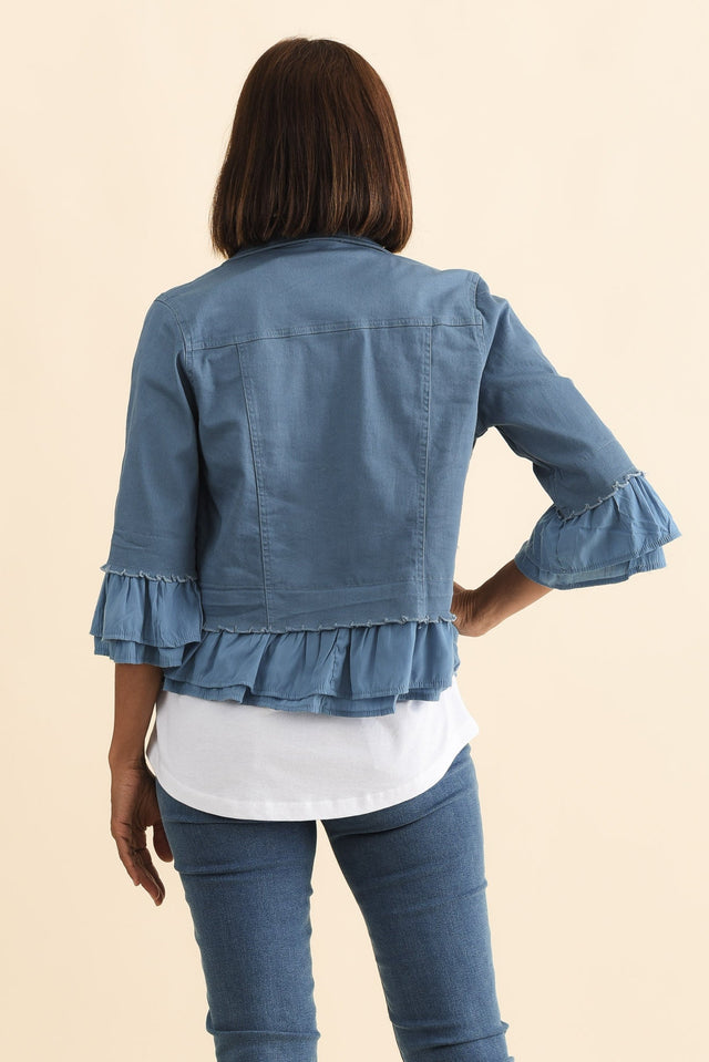 Dolores Blue Cotton Frill Jacket,Brunette model,alt text|model:Cara image 6