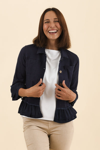Dolores Navy Cotton Frill Jacket