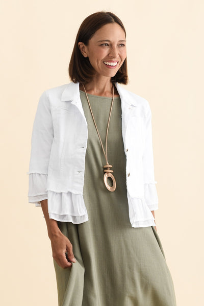 Dolores White Cotton Frill Jacket