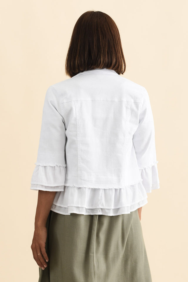 Dolores White Cotton Frill Jacket,Brunette model,alt text|model:Cara image 5