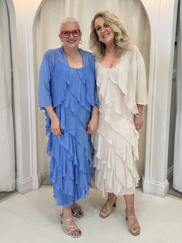 Dominica Blue Silk Ruffle Dress image 8