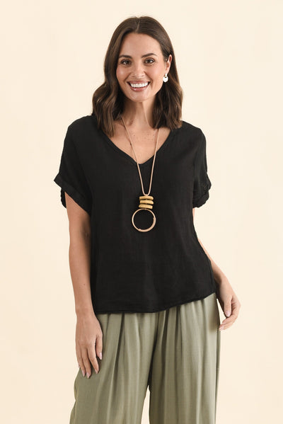 Dorian Black Linen Cotton Top