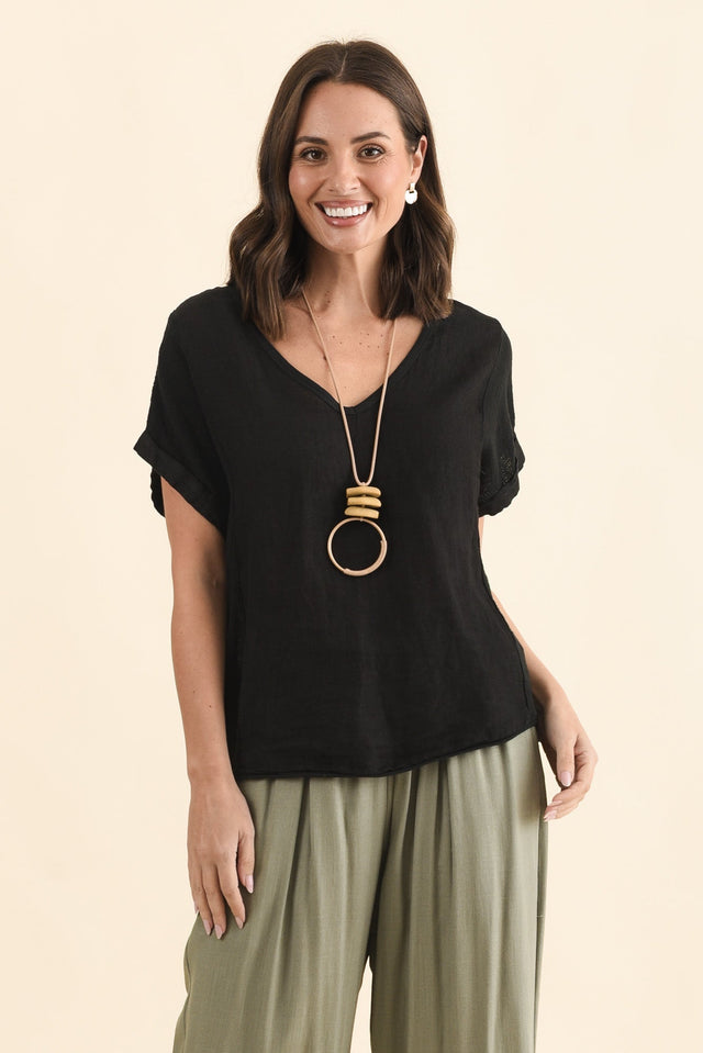 Dorian Black Linen Cotton Top,Lifestyle image 1