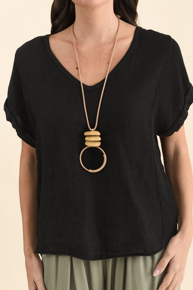 Dorian Black Linen Cotton Top,Brunette model,alt text|model:MJ image 6