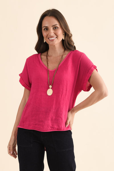 Dorian Hot Pink Linen Cotton Top
