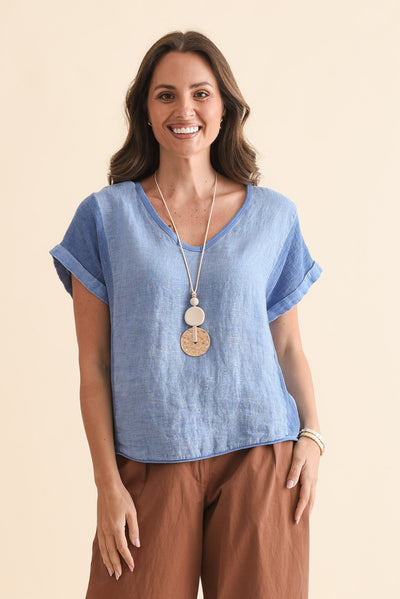 Dorian Steel Linen Cotton Top