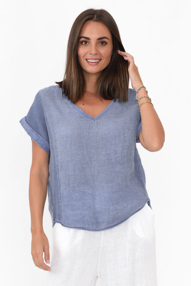 Dorian Steel Linen Cotton Top,Brunette model,alt text|model:MJ image 1