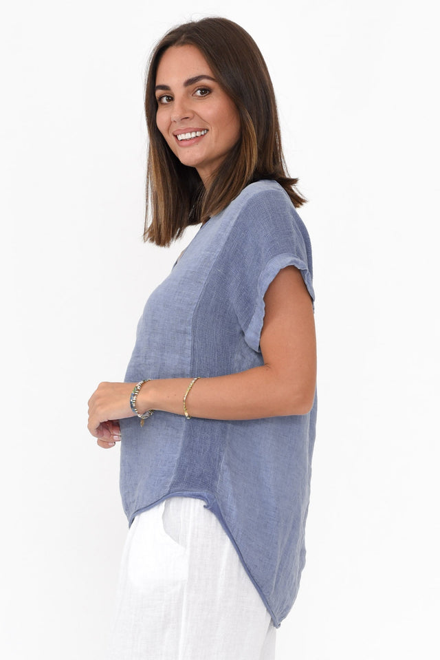 Dorian Steel Linen Cotton Top,Brunette model,alt text|model:MJ image 3