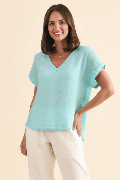 Dorian Turquoise Linen Cotton Top