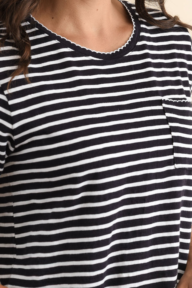 Drea Navy Stripe Cotton Long Sleeve Tee,Brunette model,alt text|model:Brontie image 6