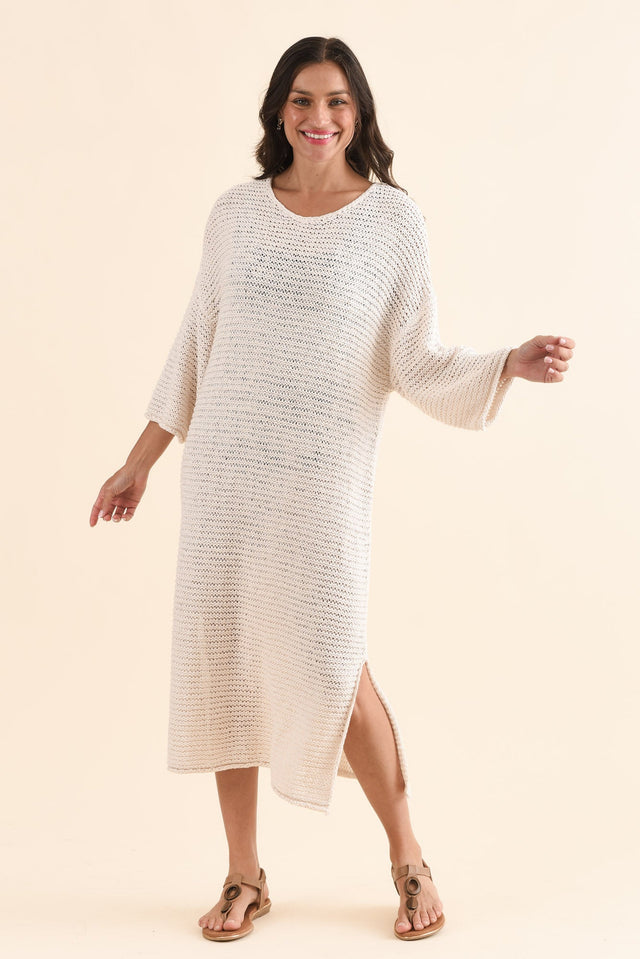 Dream Cream Knit Sleeved Dress,Full Body,Brunette model,alt text|model:Brontie image 6